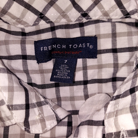 Boys Size 7 French Toast Black & White Plaid Button Down Shirt - Picture 4 of 5